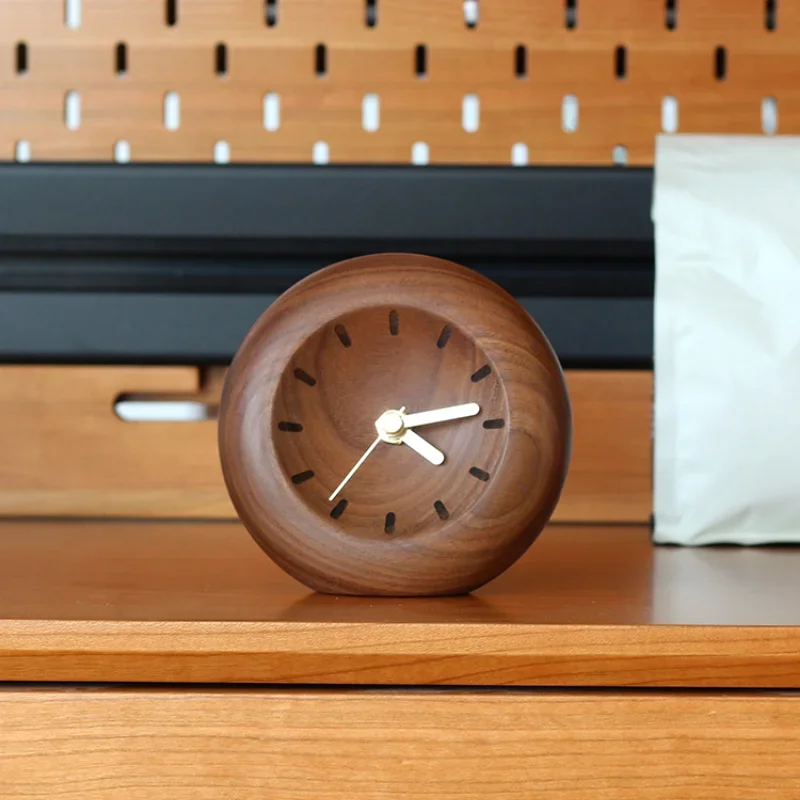 Black walnut trumpet table clock bedroom decoration home modern minimalist desktop creative clock mute
