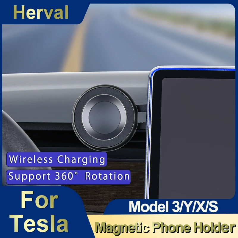 

For Tesla Model S/X/Y/3 Highland Magnetic Car Phone Holder Wireless Charger 360 Rotation Phone Mount For iPhone 12-15 pro max