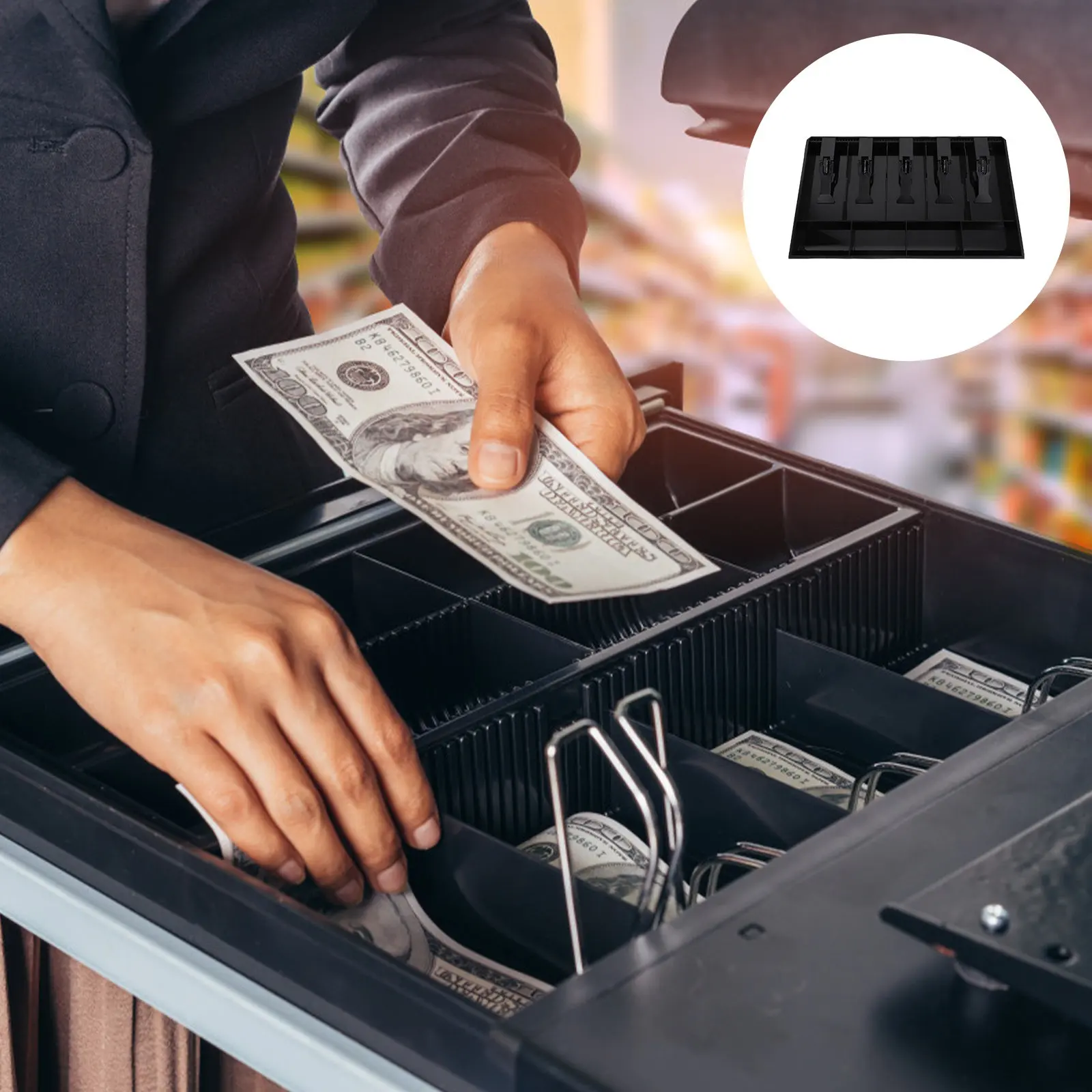

1Pcs Cash Drawer Tray 5 Bill 4 Coin Compartments ABS Material Money Organizer for Retail Shops and Supermarkets