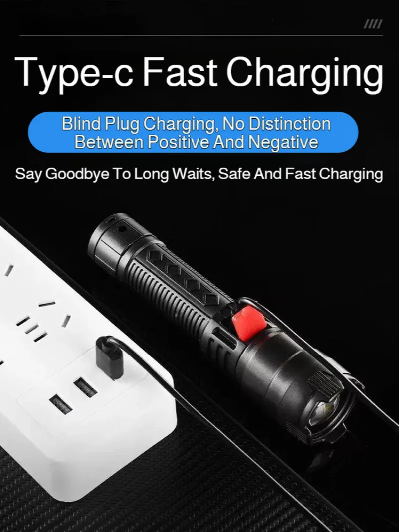 Multifunctional plastic flashlight super long-range outdoor strong light flashlight zoom digital display rechargeable flashlight