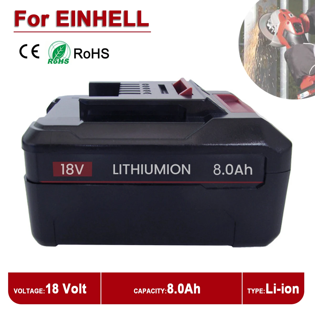 EIN18C2 18V 8000mAh Li-ion Rechargeable Battery for EINHELL Power X-change PX-BAT4 PX-BAT52 4511396 4511437 AXXIO GE-LC 18 Li