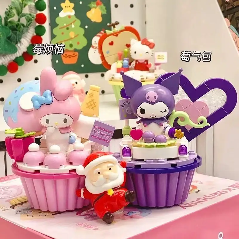 Sanrio – blocs de construction de modèle de gâteau, jouets Hello Kitty ma mélodie Kuromi cannelle Pompompurin, figurine Kawaii à assembler, jouet cadeaux pour filles