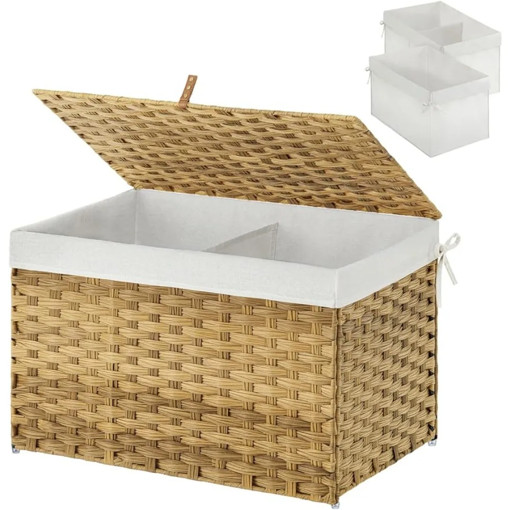 Greenstell Storage Basket Lid, Handwoven Large Shelf Basket Cotton Liner Metal Frame, Foldable & Easy Install, Laundry Room 65L