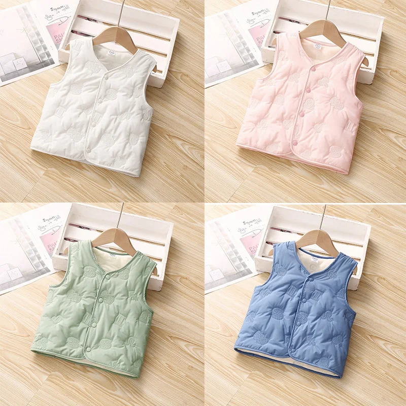 Autumn Winter Children Boys Girls Warm Vest Solid Cotton-Padded Waistcoats Baby 1-6Y Children Thicken Warm Outerwear for Kids