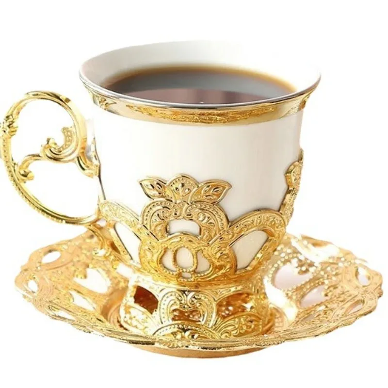 New Ottoman Style Bone China Coffee Cup Saucer Set 2 Pieces Luxury Middle Eastern Gift Box Porcelain Tea Drinkware