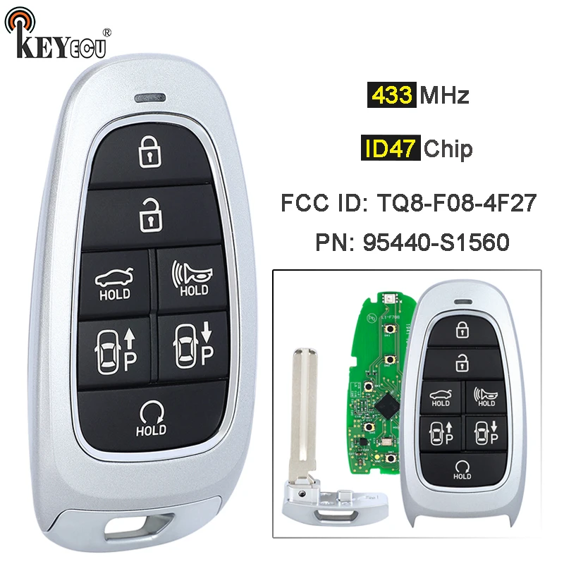 

KEYECU 433MHz ID47 Chip PN: 95440-S1560 FCC ID: TQ8-F08-4F27 Keyless Smart Prox Remote Key Fob for Hyundai Santa Fe 2021-2022