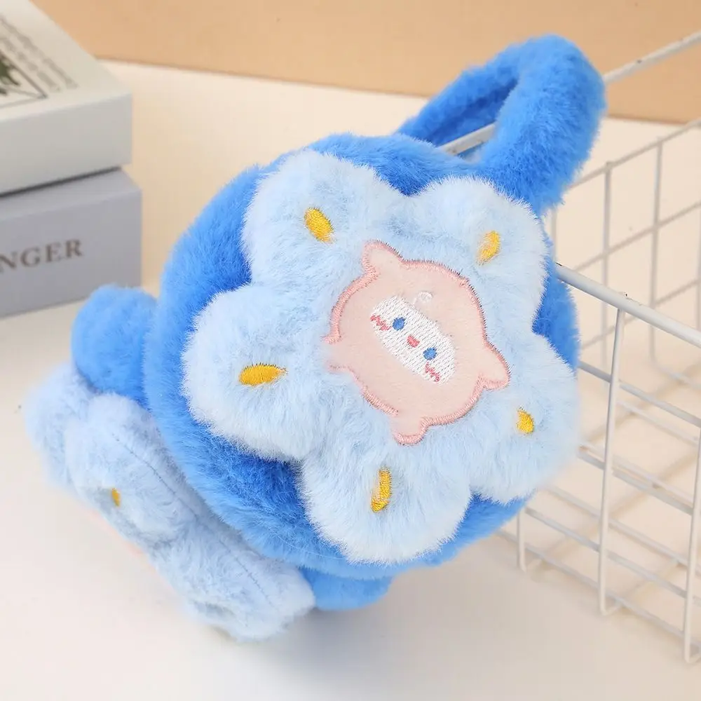 Soft Faux Fur Cartoon Flower Earmuffs Skin-Friendly Thermal Lining Faux Rabbit Fur Ear Warmers Floral Pattern Windproof