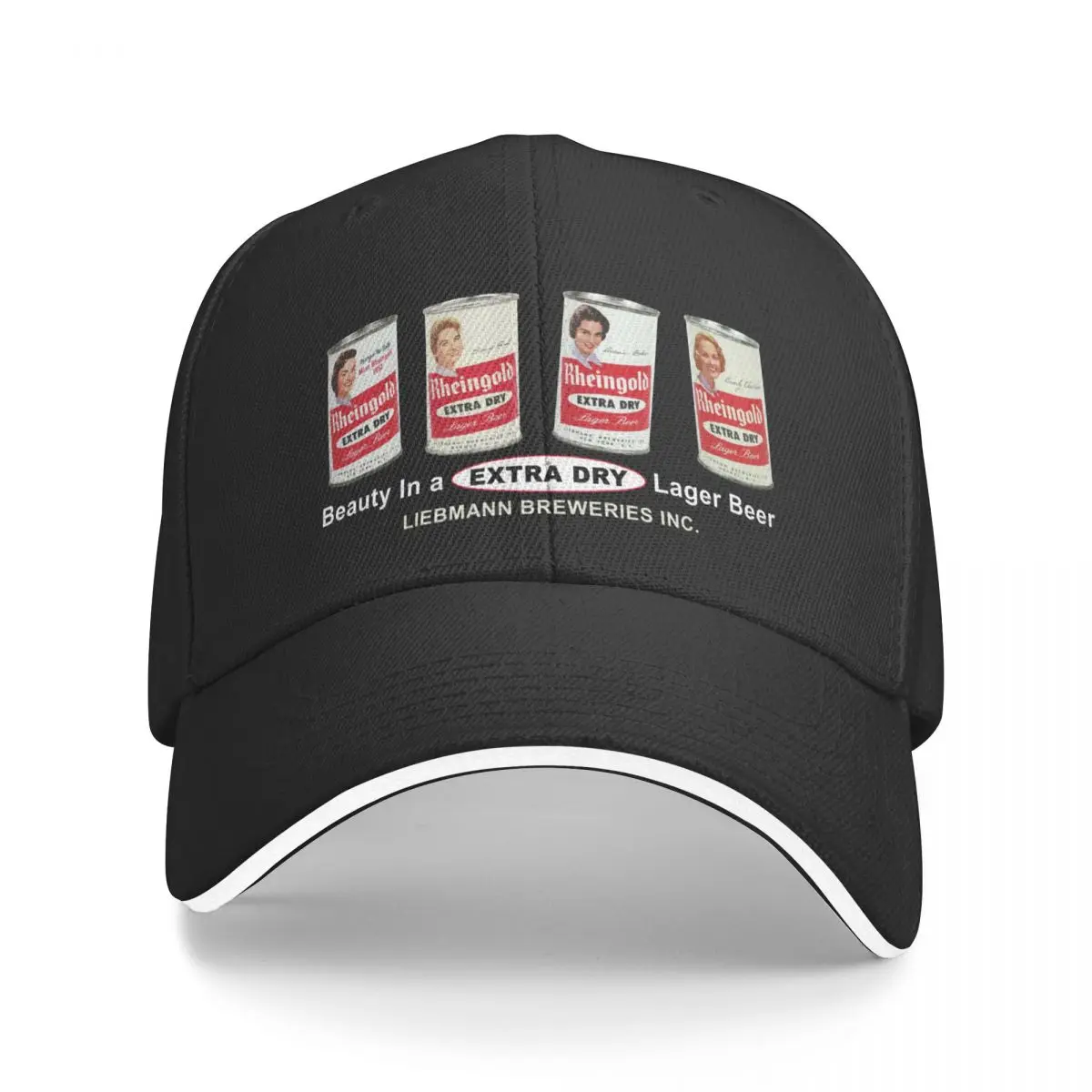 Rheingold Beer Miss Rheingold Cans - Designed for dark items Baseball Cap Visor cute Luxury Cap Hat Man Luxury For Man Women's