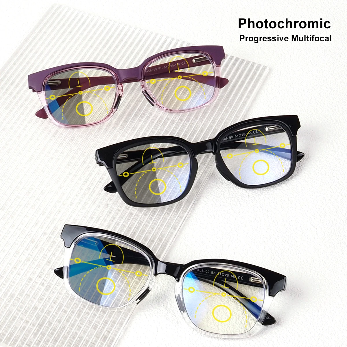 Photochromic, Progressive Multifocal Reading Glasses for Presbyopia, Tr90 Flexible Frame, Metal Spring Hinge, Unisex