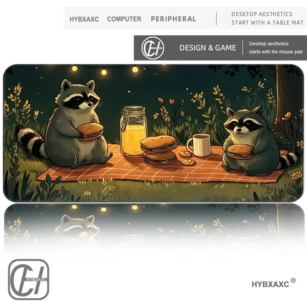 HYBXAXC Cute Raccoon Picnic Mouse Pad Non-slip Rubber Base Gaming Desk Mat for Office Laptop