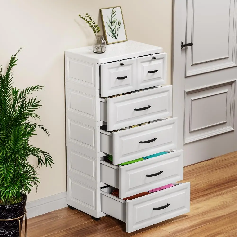 Living Room Cabinets With Drawer, 5-Tiers Stackable Plastic Storage Bins, Cube Storage Organizer With Locker, For Home Office