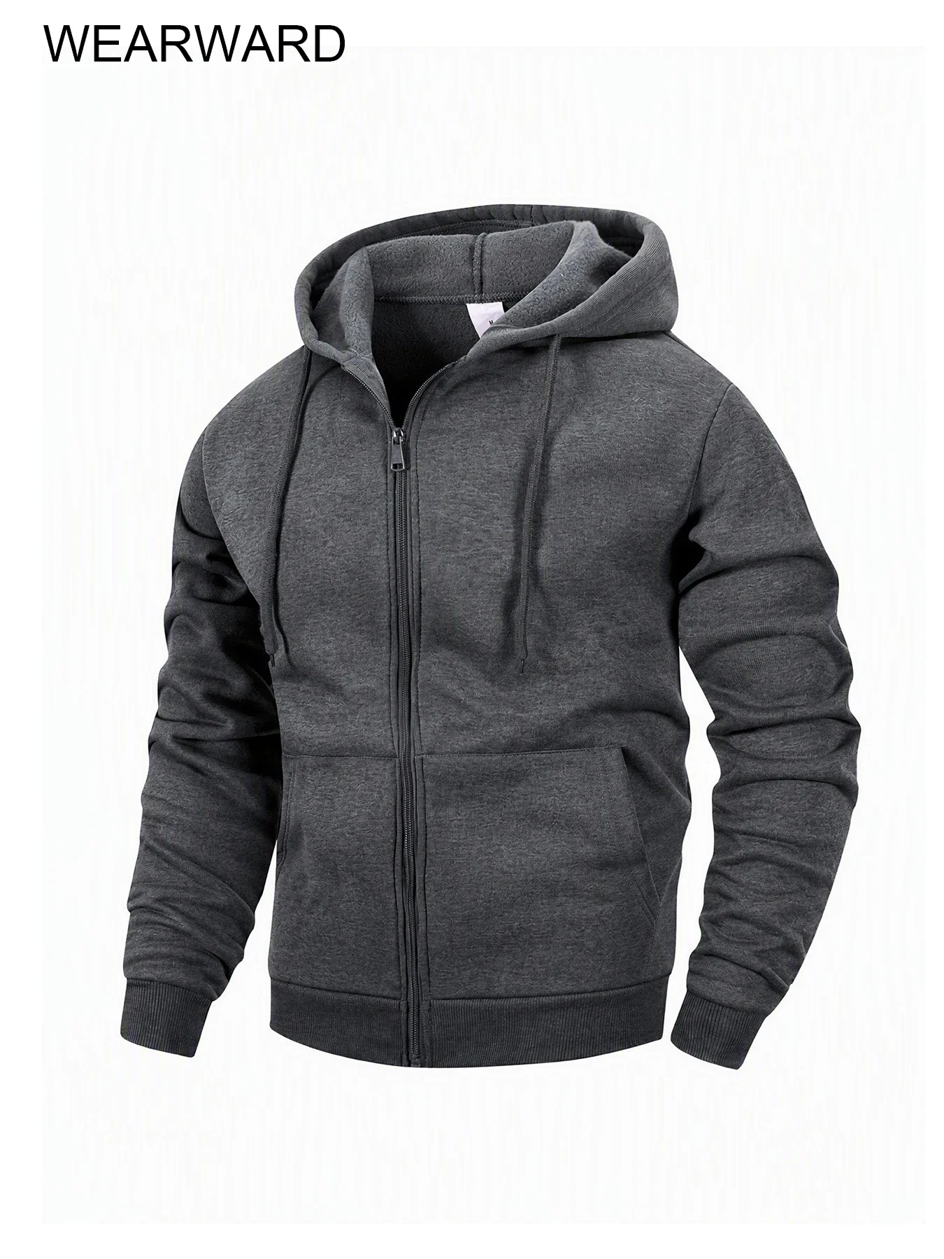 Casual Men Hooded Coat Full Zip Jacket Drawstring Hood Design Rib Cuff Warm Outerwear With Front Pockets For Fall Winter