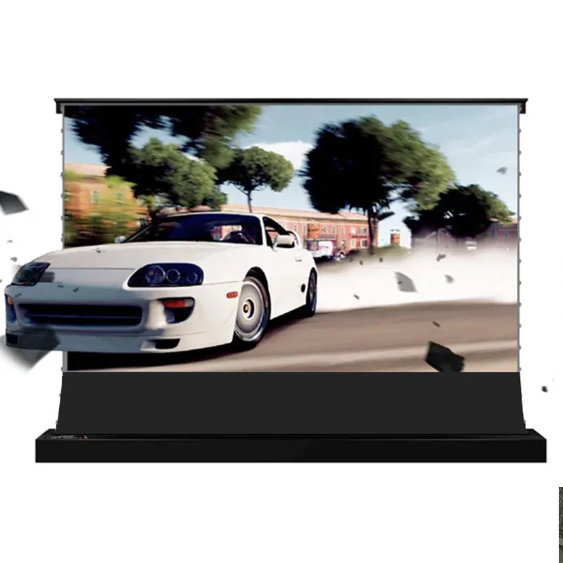 2025 New 120 inch ALR Rejecting Motorized Electric Tab Tension Floor Rising Projector Screen Square Shell  for UST Projector