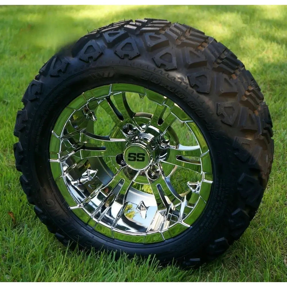 12 roues de chariot de golf chromées et pneus tout-terrain 20x10-12 DOT - Ensemble de 4