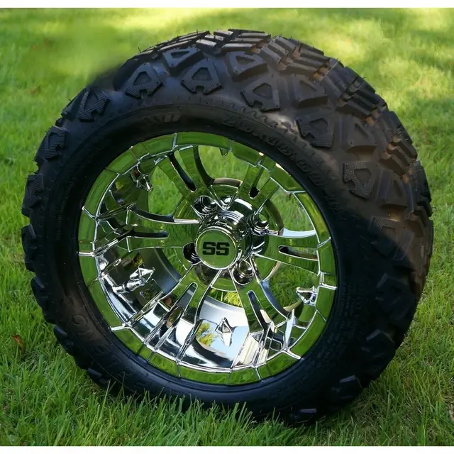 12 chromowanych felg do wózków golfowych i opony terenowe 20x10-12 DOT - zestaw 4 sztuk