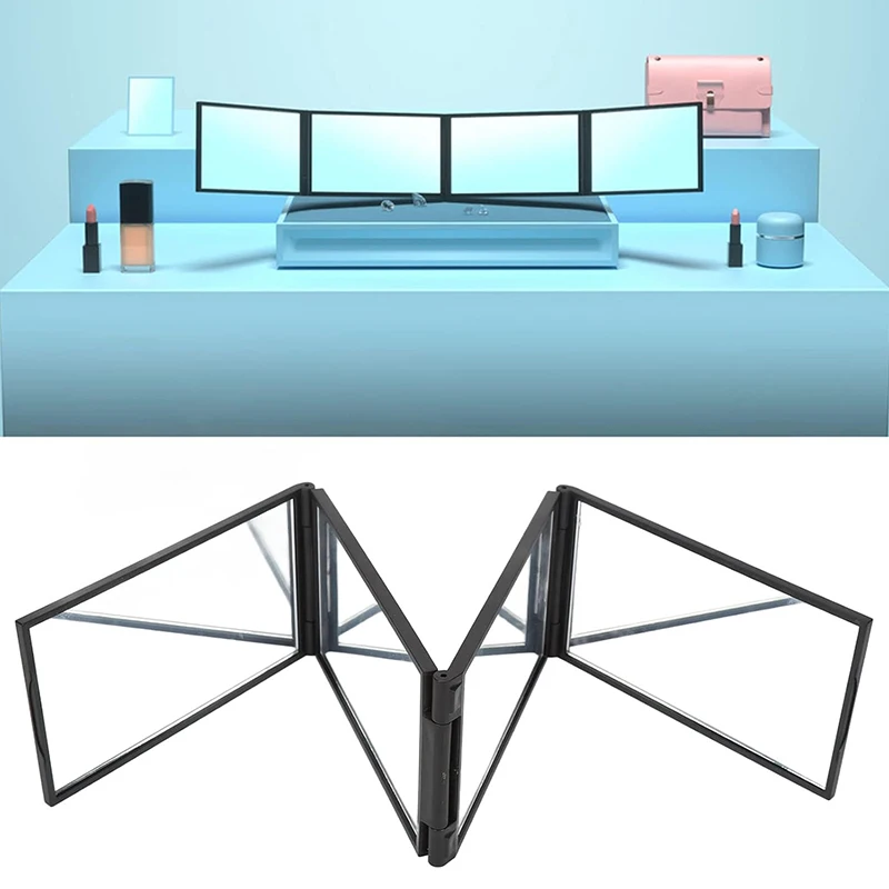 Specchio a 4 vie Specchio per trucco pieghevole portatile da tavolo portatile da 360 gradi per strumento di bellezza per specchio per trucco per taglio auto dei capelli