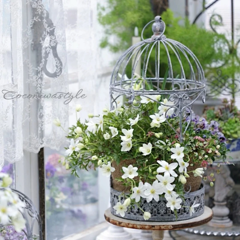 Vintage Hanging Flower Basket for Garden Rustic Lace Birdcage Planter Antique Metal Hanging Pot Decorative Iron Cage for Flowers