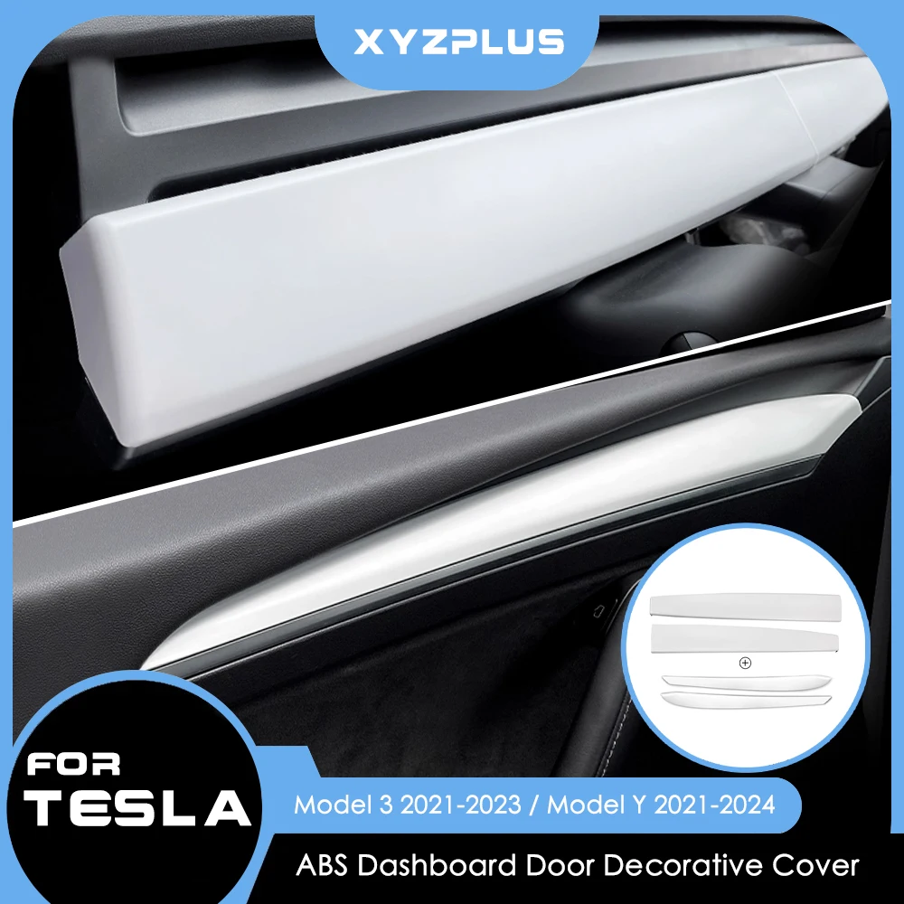 ل تسلا نموذج 3 نموذج Y 2021-2023 ABS غطاء لوحة القيادة الباب الكسوة ملصق تعديل اكسسوارات الديكور الداخلي للسيارة