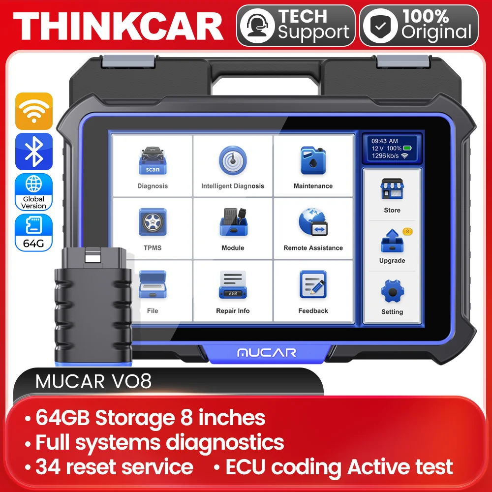 MUCAR VO8 OBD2 Scanner Wireless Bidirectional Scan Tool/Active Test ECU Coding 34 Reset Services, All System Diagnostic 64G