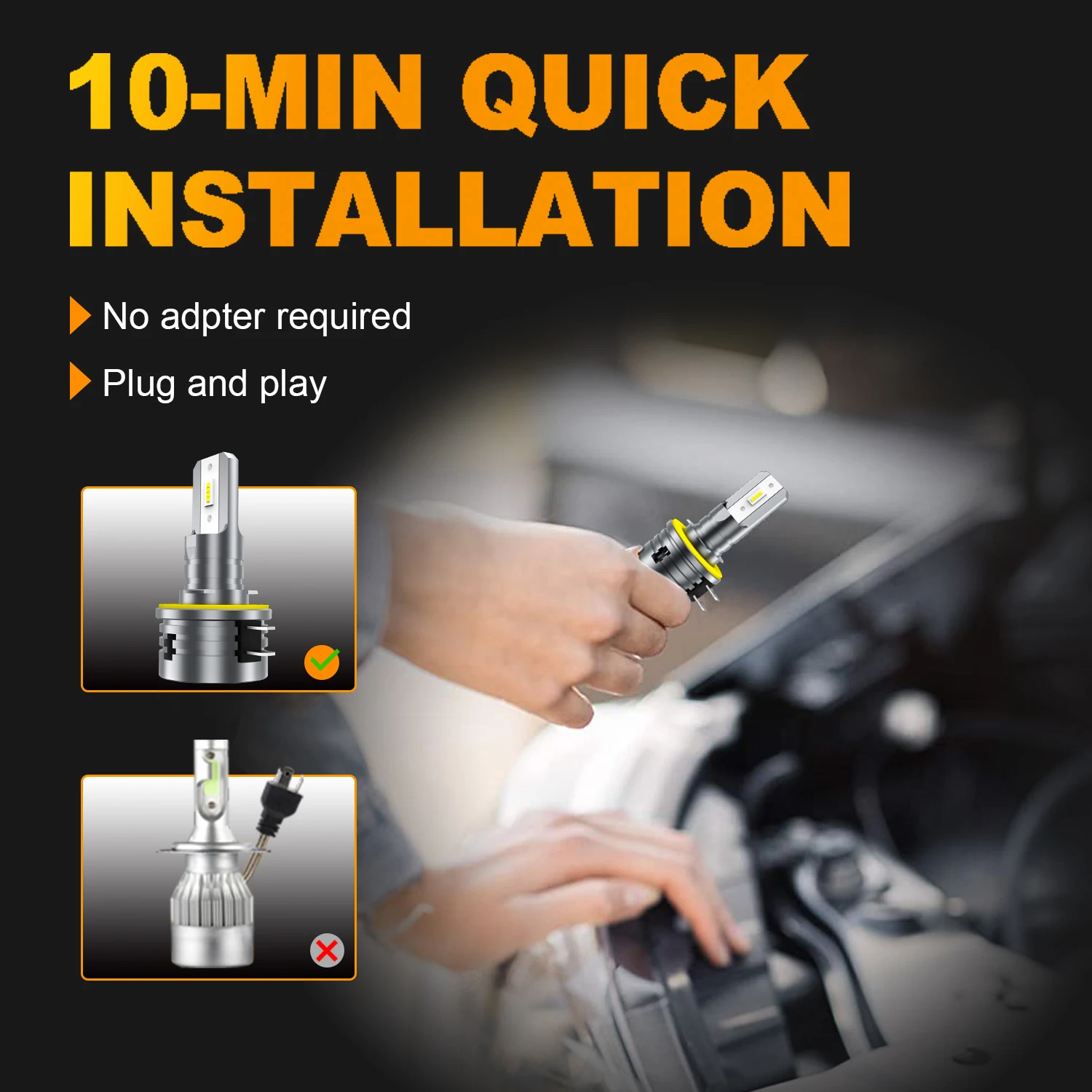 DRIVEVISION 2Pcs H11B LED Headlight Bulb Turbo 1:1 Size 40W 18000LM Low Beam High Beam 6000K White Plug and Play