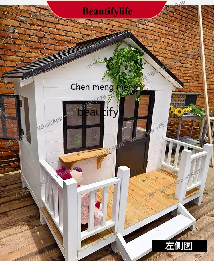 D178  Outdoor dog house all solid wood outdoor, movable four-season pet cabin rain and sun protection