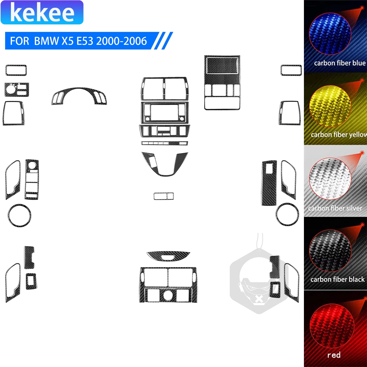 

For BMW X5 E53 2000-2006 Accessories Interior Gear Dashboard Outlet Headlight Window Lift Switch Kit Carbon Fiber Cover Stickers