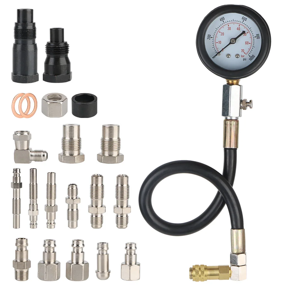 0-1000Psi Gauge Diagnostic Tools Kit 18PCS Gauge Kit TU-15A Adapter Set Diesel Engine Cylinder Compression Tester Kit