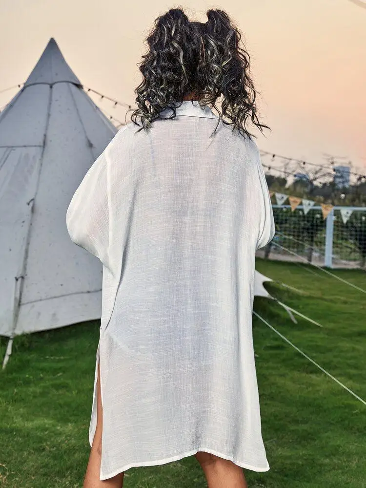 متعدد الألوان كيمونو بيكيني Cover مثير سلوب القطن فستان الشاطئ الصيف قميص المرأة ملابس الشاطئ بدلة السباحة التستر