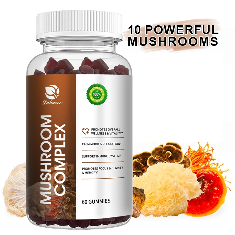 

LUKAREE10 in 1 Maitake Mushroom Gummies with Lion's Mane,Reishi,Turkey Tail Improve Memory &Clarity Increase Focus&Concentration