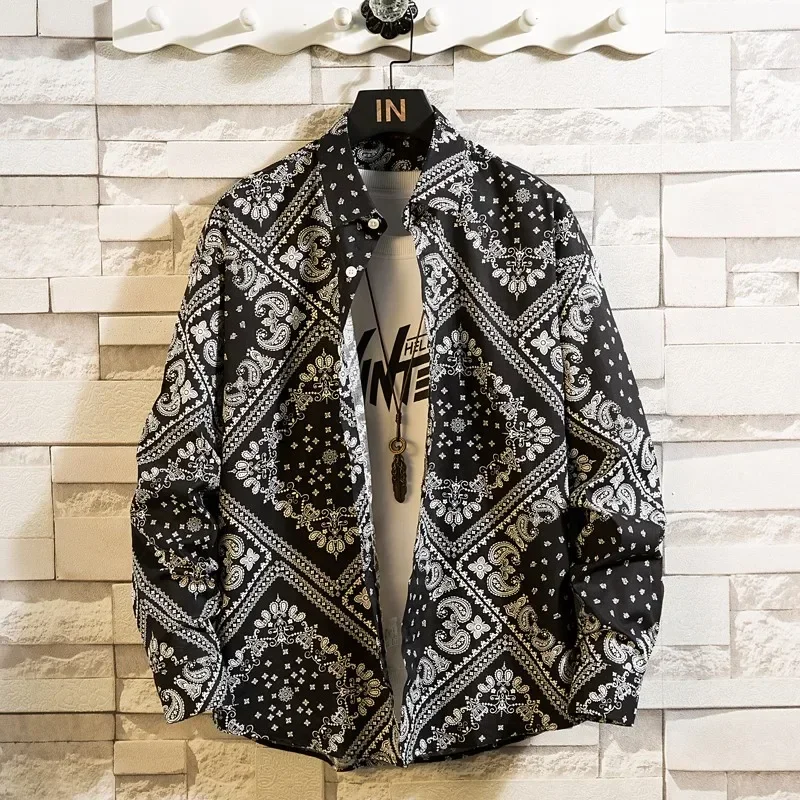 Autumn New Rose Mens Shirt Hawaiian Casual Printing Slim Long Sleeve Turn-Down Collar Button Party shirt
