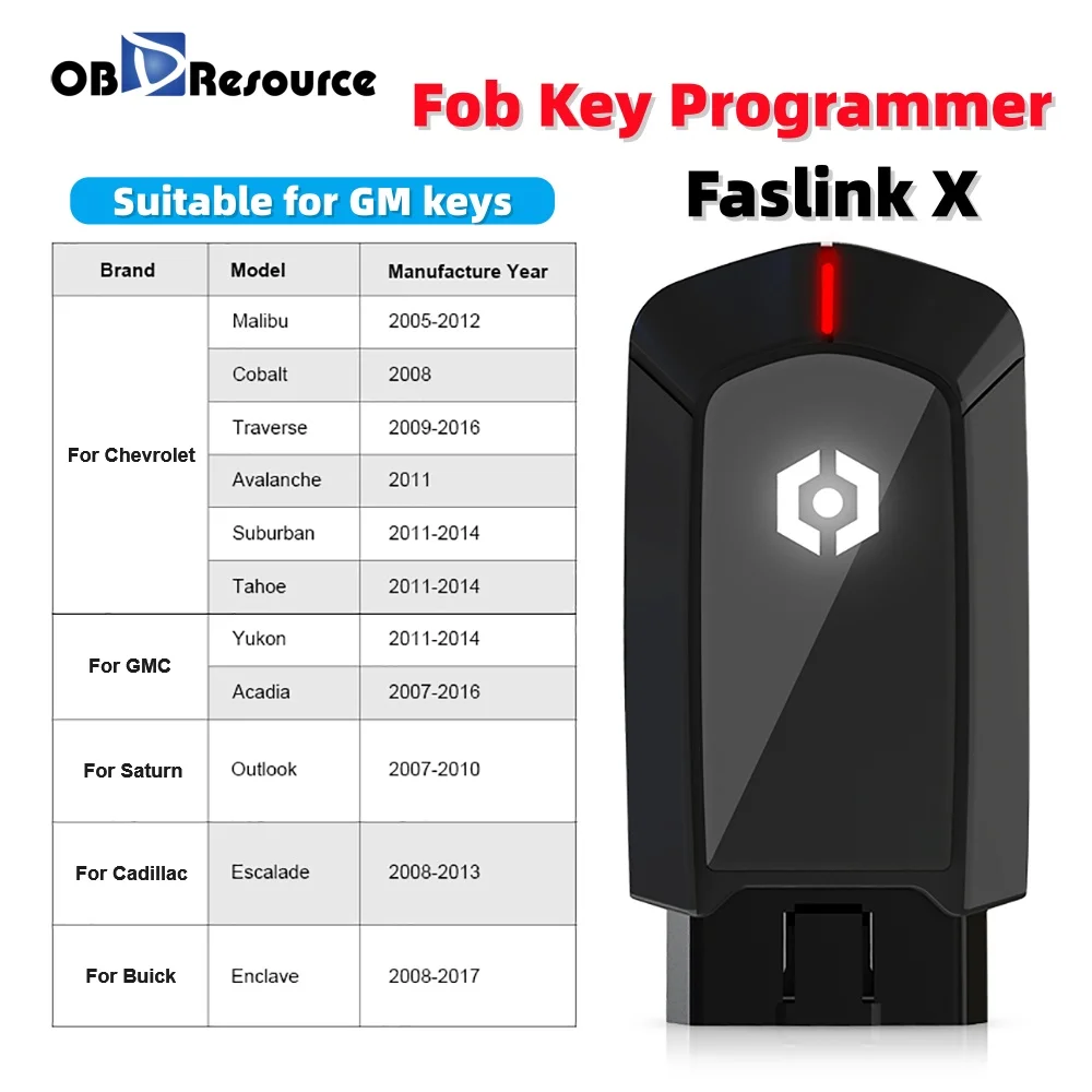 OBDResource Key Fob Programming Tool for GM Faslink X Car FOB Remote Transponder Keys for Chevrolet GMC Saturn Cadillac Buick