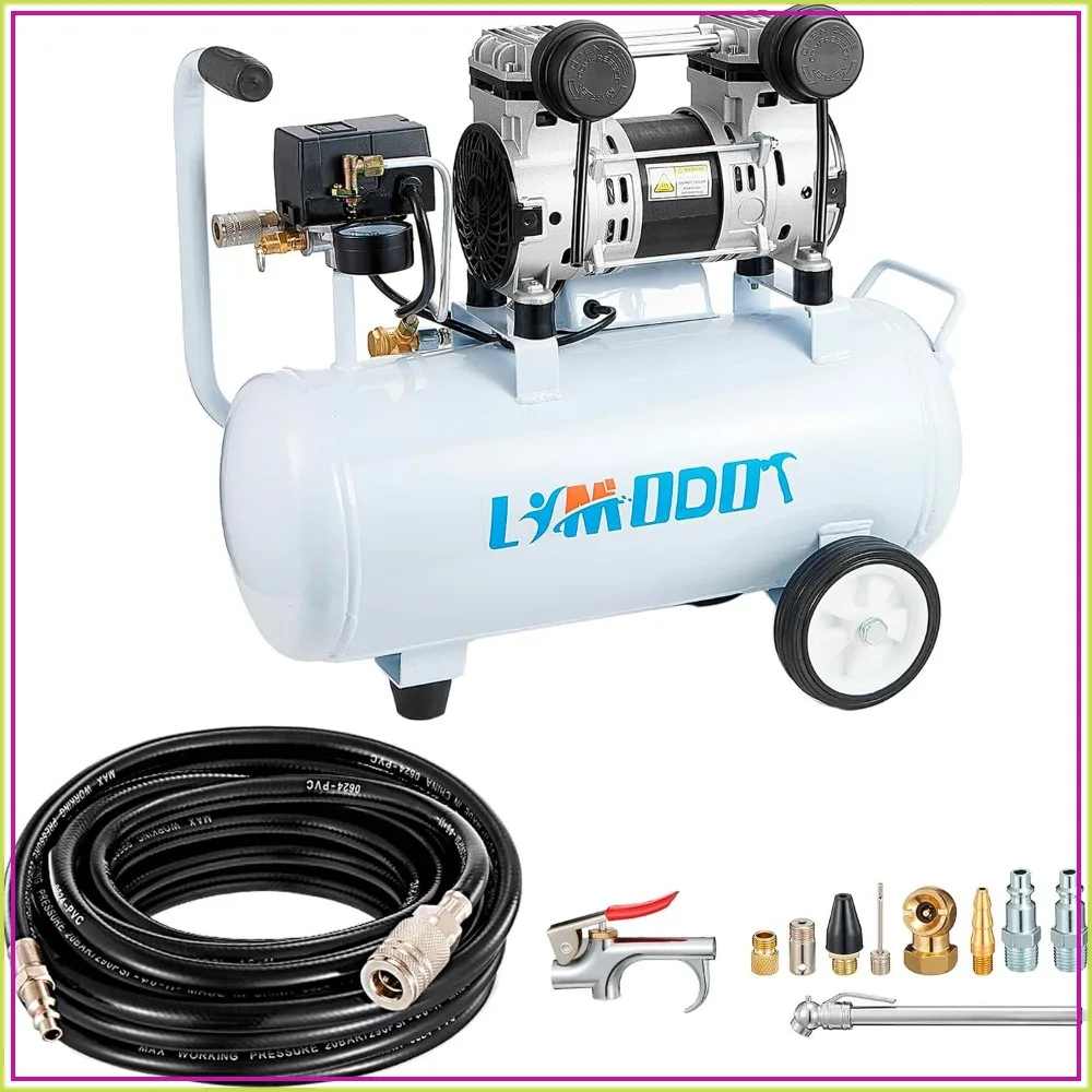 Ultra-Quiet 68dB Air Compressor, 5 Gal Tank, 2.8CFM @90PSI, Oil-Free, 11-Piece Kit for Nailing & Pneumatic Tools