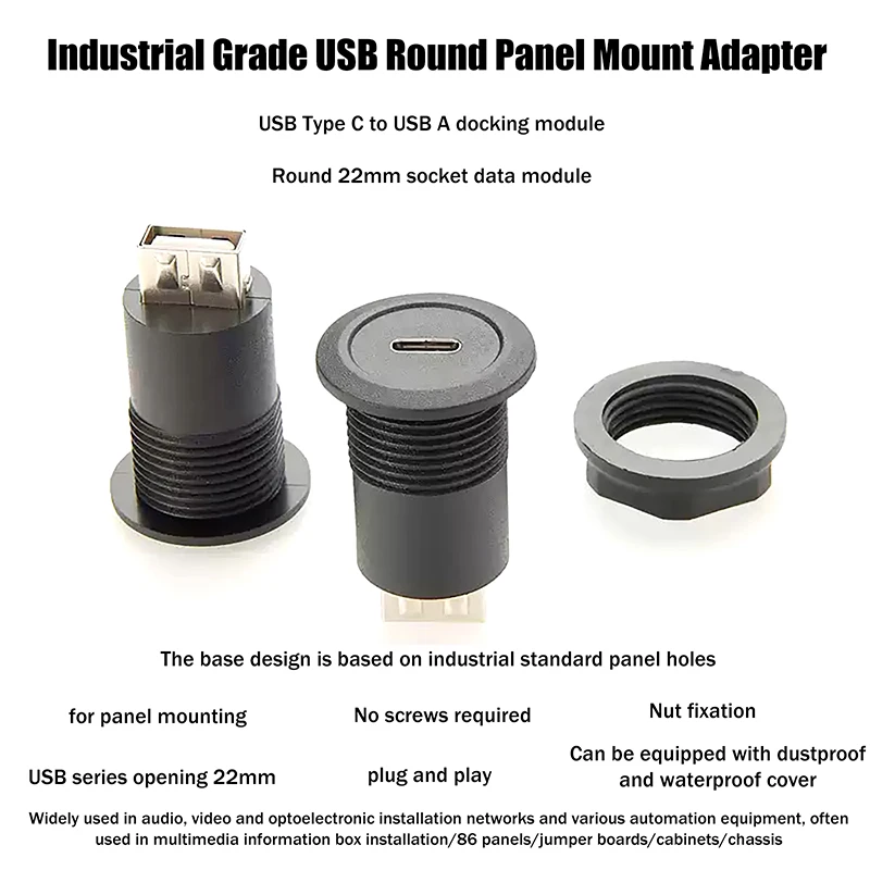 1pcs USB C Female To USB A Female Connector Round Flush Panel Mount Converter Extender Bulkhead Passthrough Socket