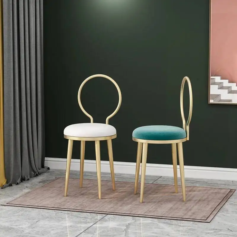 

Stool Metal Round Light Back Flannel Luxury Art Sofa Stool Dressing Stool Makeup Chair Learning Stool Leather Chair