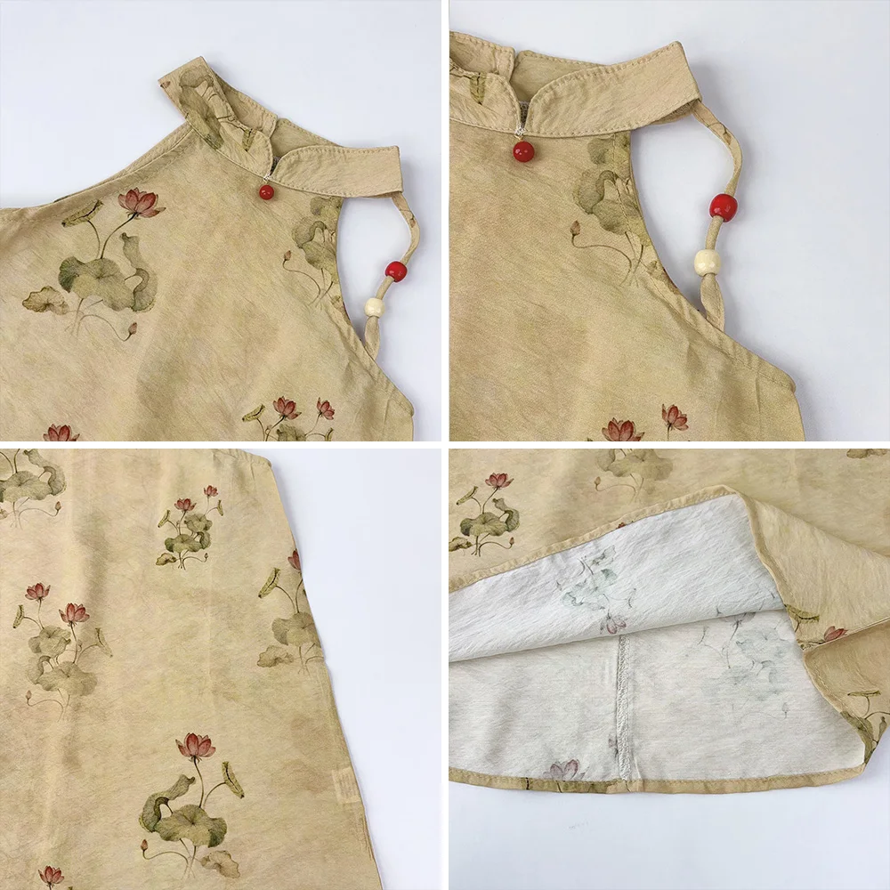 فستان صيفي للفتيات من عمر 3 إلى 7 سنوات على الطراز الصيني مطبوع بدون أكمام ورقبة معلقة قطعة واحدة ملابس أطفال ريترو حلوة #6