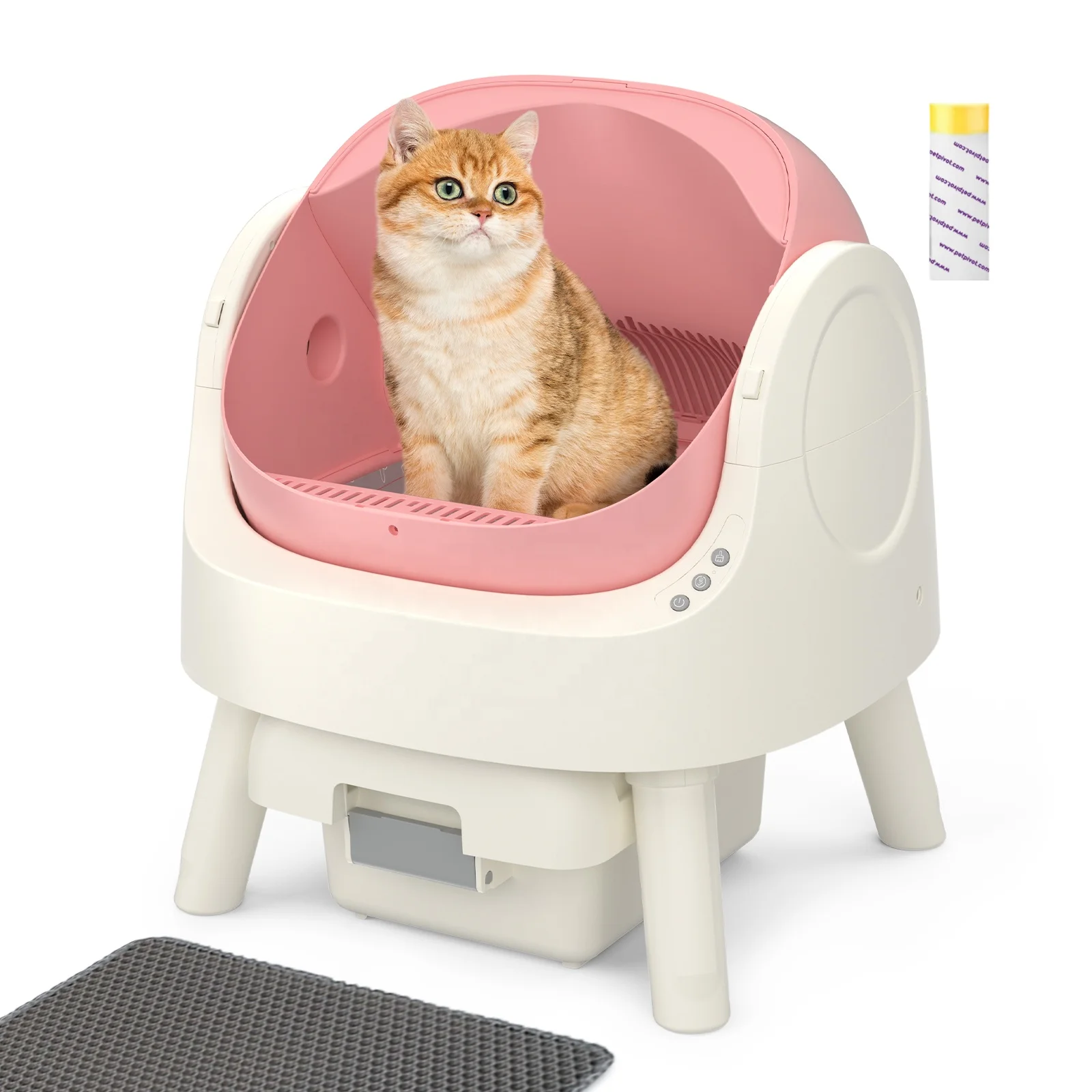For AS11-Beige+Pink Smart Automatic Cleaning Large Capacity Eco-Friendly Odor Control Hands-Free Litter Box for Multi-Cat