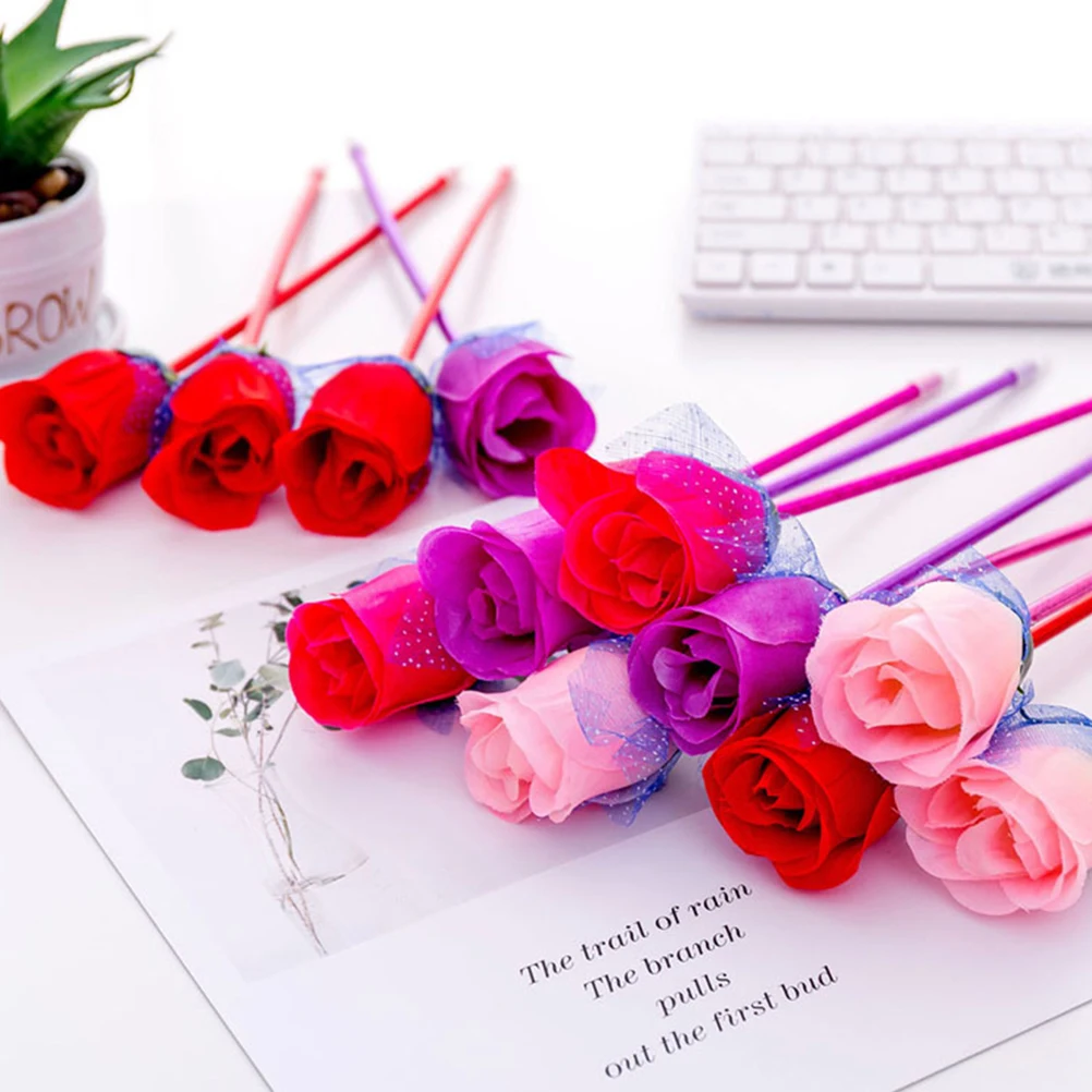 

12 Pcs Rose Pen Student Stationery Supplies Mixed Color Ballpoint Colored Pens Writing Signing Mermaid Roses