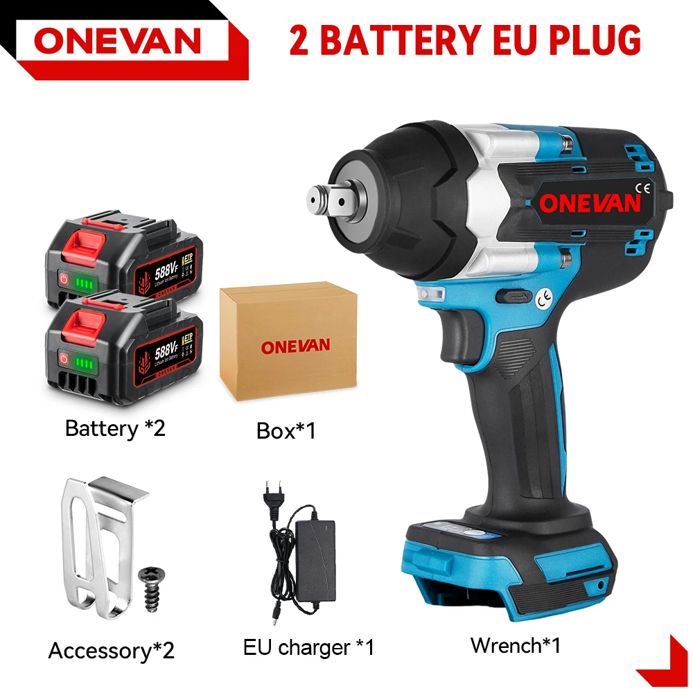 ONEVAN Hoog Koppel Draadloze Borstelloze Elektrische Slagmoersleutel 1800N.M 1/2 "Boor Schroevendraaiers Elektrisch Gereedschap Voor Makita Batterij Pin