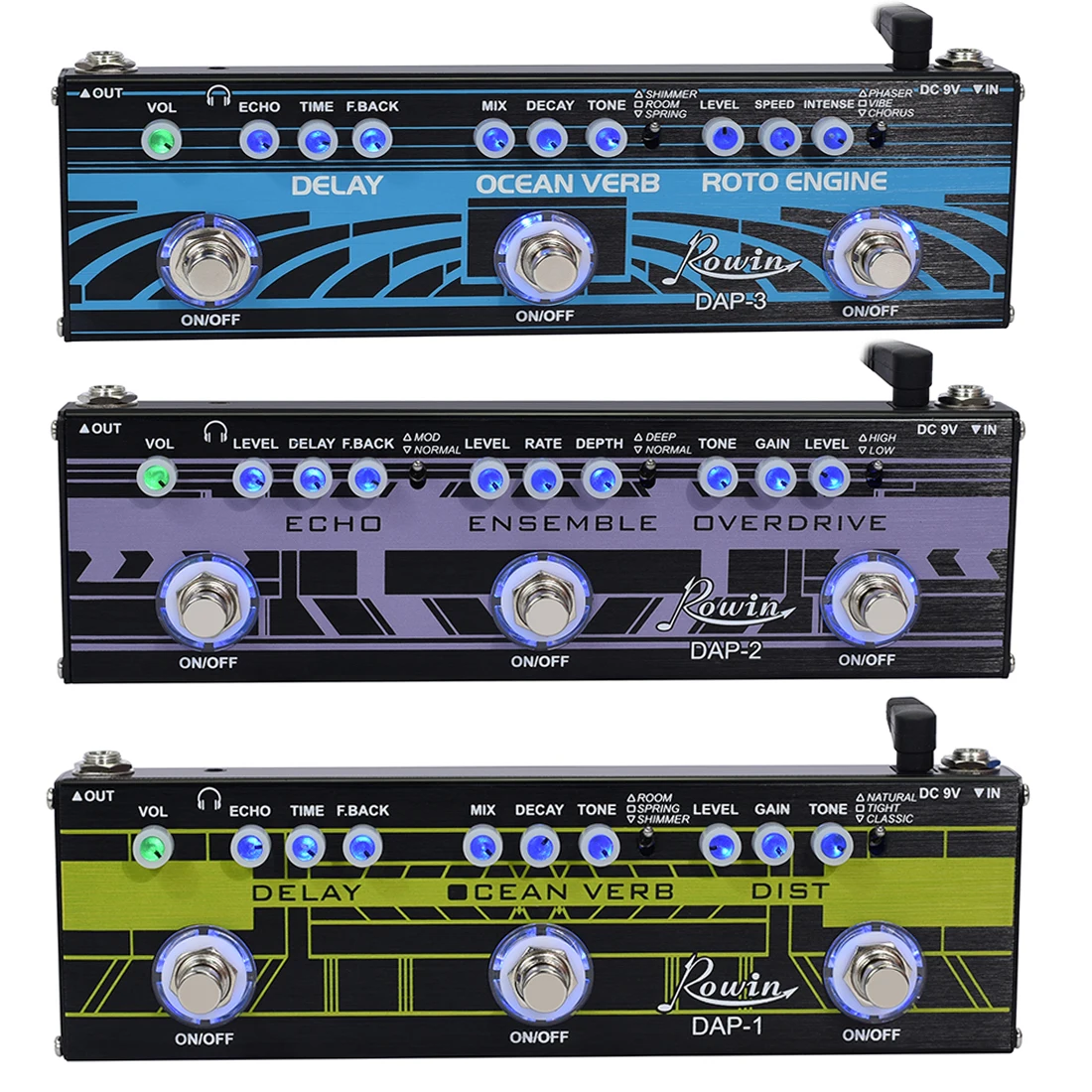 ROWIN DAP-1/2/3 Combination Effects Pedal Delay Reverb Distortion Effect 3 in 1 Pedal Engine Ocean Verb Guitar Accessories