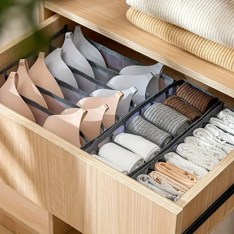 1 Stück – Schrank-Organizer für Socken, Zuhause, getrennte Unterwäsche-Aufbewahrungsbox, 7/9/11 Gitter, Jeans-BH-Organizer, faltbarer Schubladen-Organizer