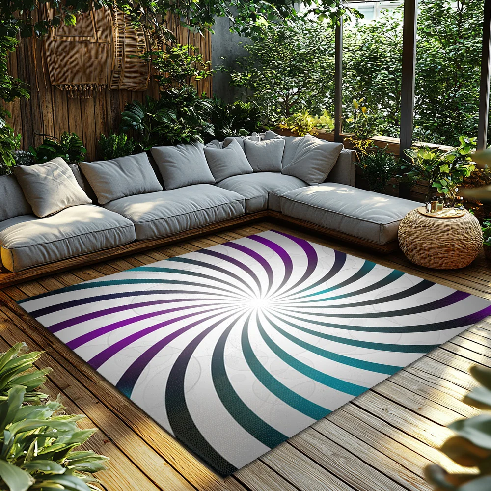 Tuniu Striped Round Rug Non-Slip Home Decor Indoor Outdoor Mat Living Room Floor Mat