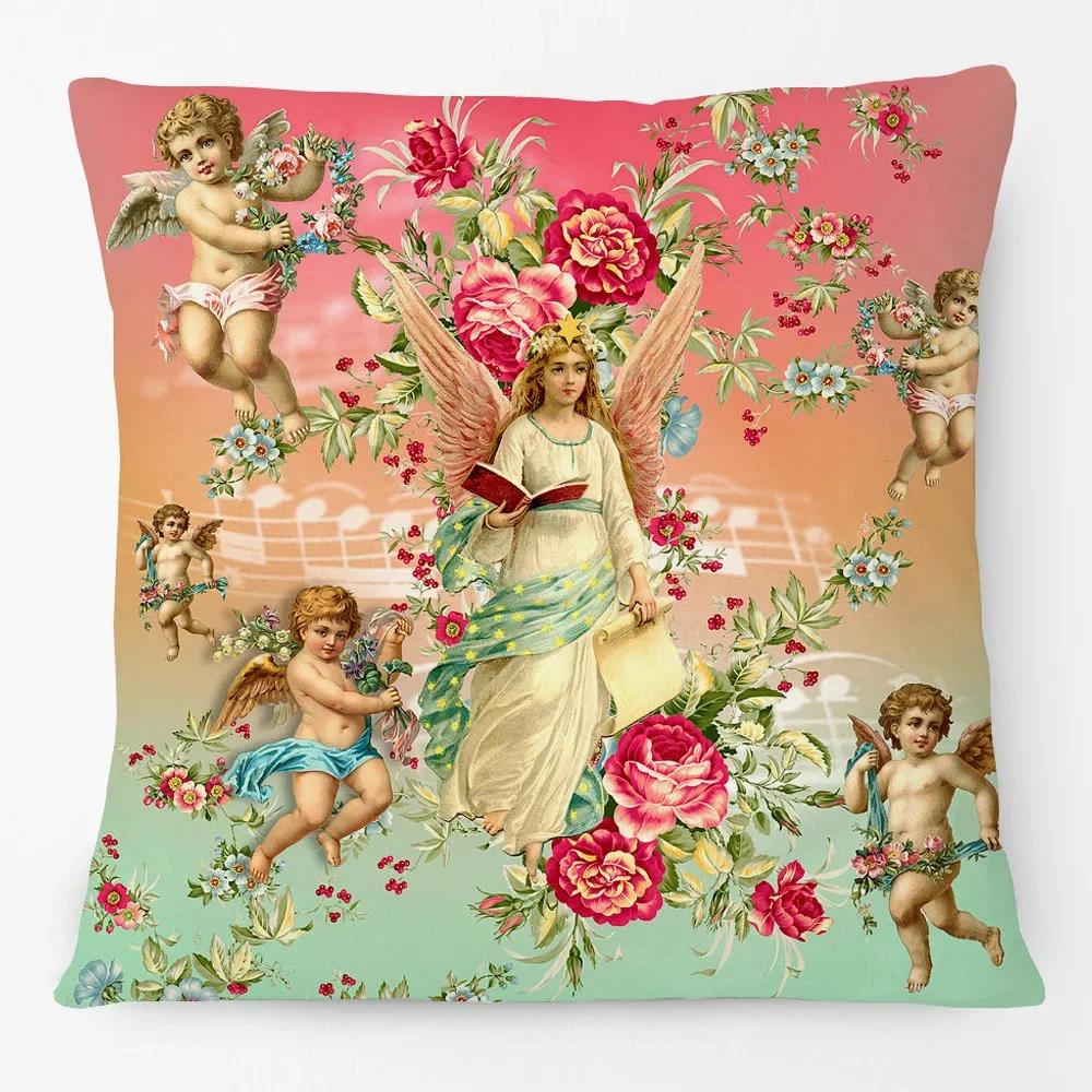 

European Retro Pillow Case Angel Love Cushion Cover European Retro Style Decor Linen Pillow Case