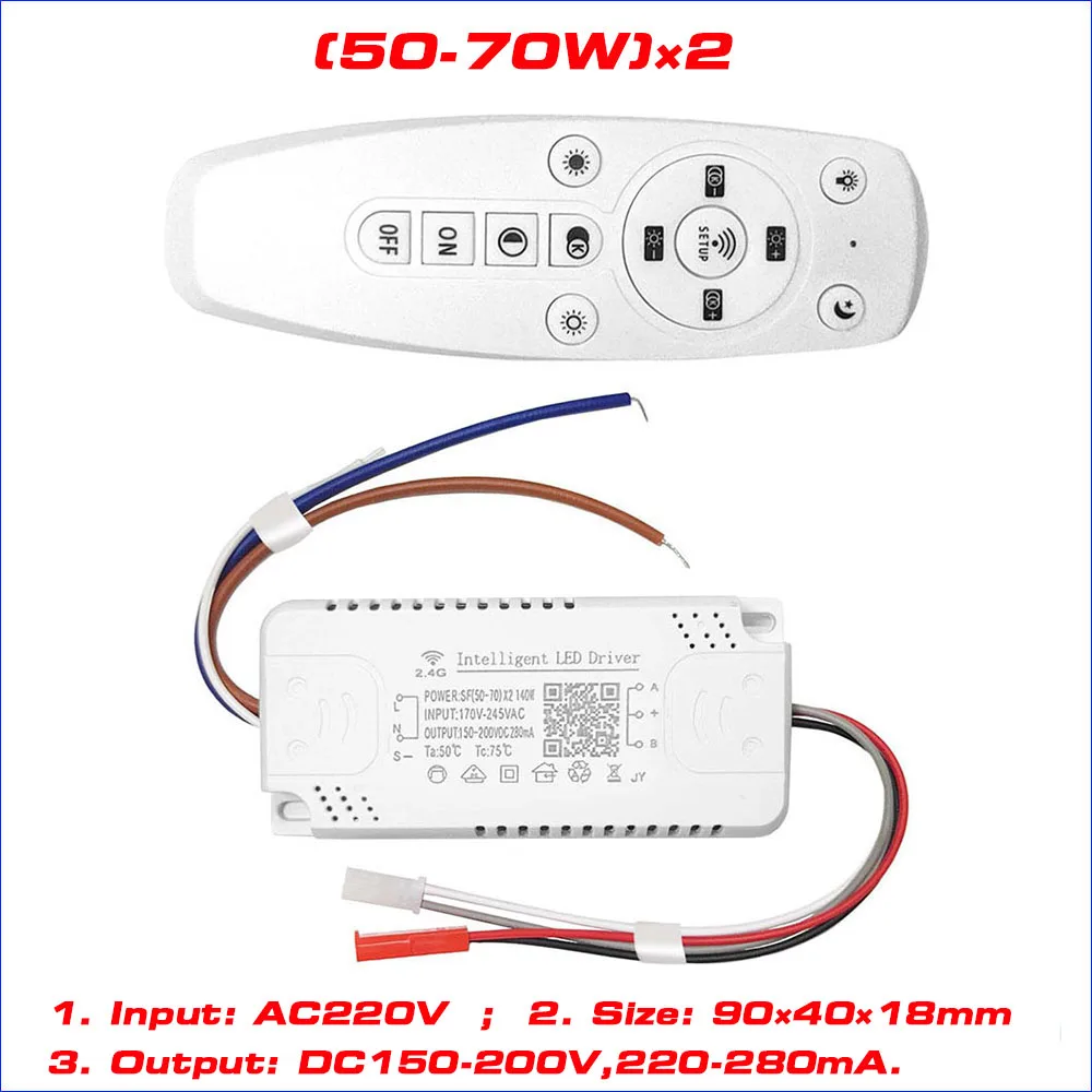 Transformador de lámpara de araña con controlador LED inteligente, fuente de alimentación con control remoto y aplicación, CA 220V, regulable, 2,4G, 20-40W, 2 (40-60W) x 4