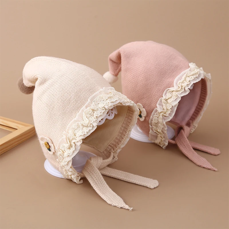 

Милая детская шапка, зимняя теплая вязаная шапка для защиты ушей для маленьких девочек и мальчиков, детская ветрозащитная шапка со шнуровкой, капот