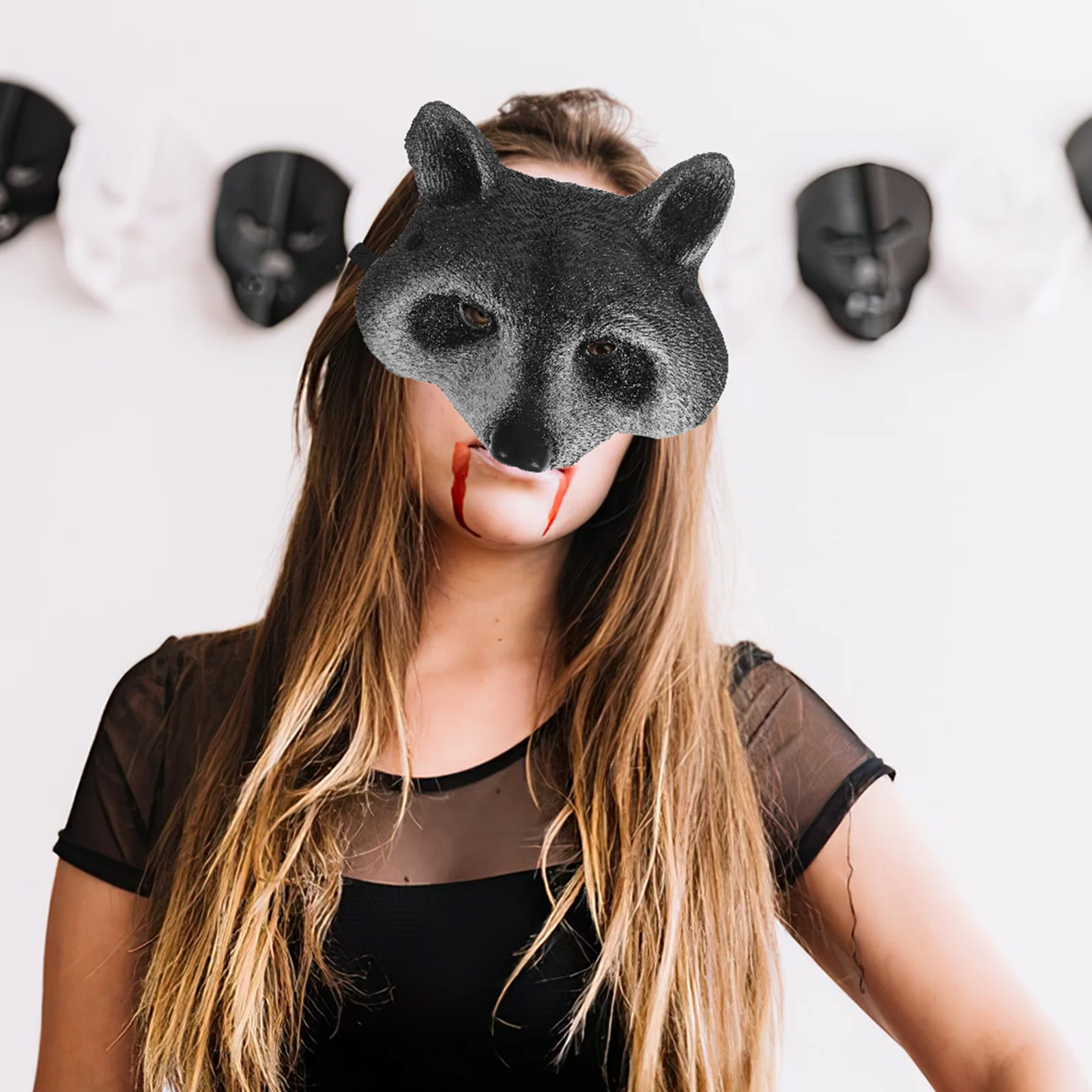 Maschera di procione Costume animale di Halloween Maschera per il viso per festa di carnevale in maschera Vestito operato da cosplay Realistico spaventoso per adulti