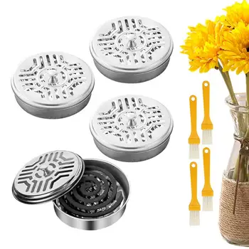 Coil Holder Stainless Steel Round Incense Holder With Hollow Lid And Stand Portable Incense Burner For Home Workplace Camping