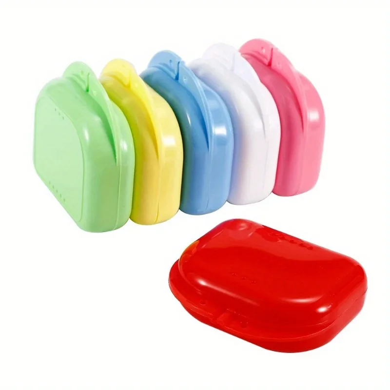 Portable Colored Fake Teeth Storage Boxes Tooth Retainer Mouth Guard Denture Storage Plastic Box Oral Household Hygiene Supplies