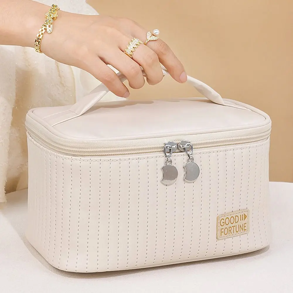 Fashion PU Makeup Bag Solid Color Large Capacity Cosmetic Bag Portable Multifunctional Washbag