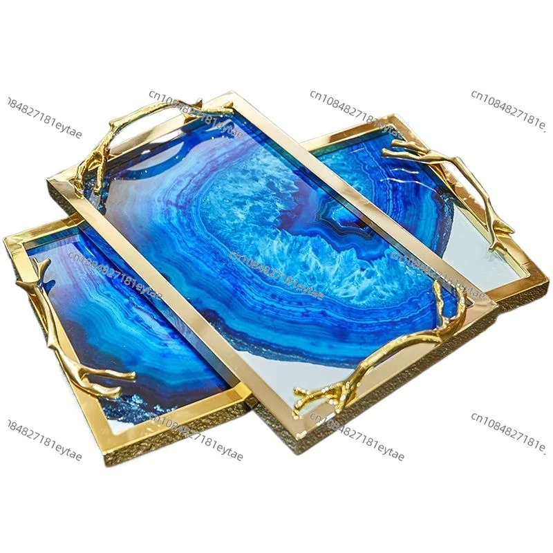 Blue Seascape Decorative Storage Trays Dressing Table Cosmetic Skincare Product Organizer Plates Glass Tray Bathroom Shelves