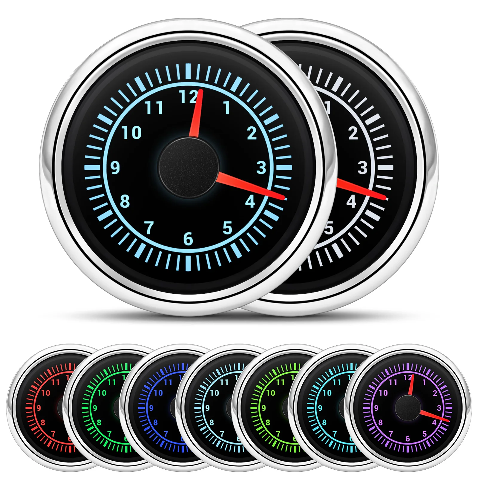 

52mm Car Clock Meter 12-hour Format Gauge with 7 Color Backlight 12V24V for Boat Car Truck Waterproof Auto Vehicle Accessories